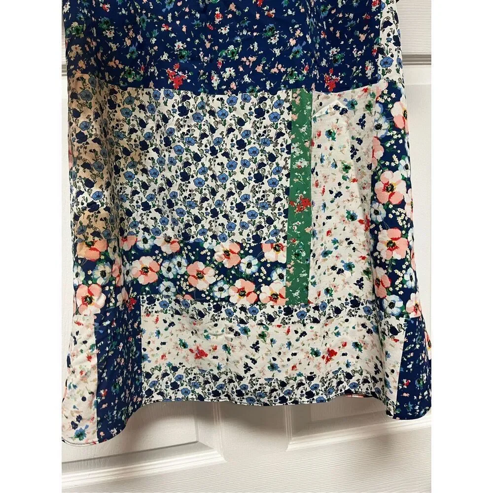 Zara Blue Floral Patchwork Cold Shoulder Boho Festival Dress sz XS EUC